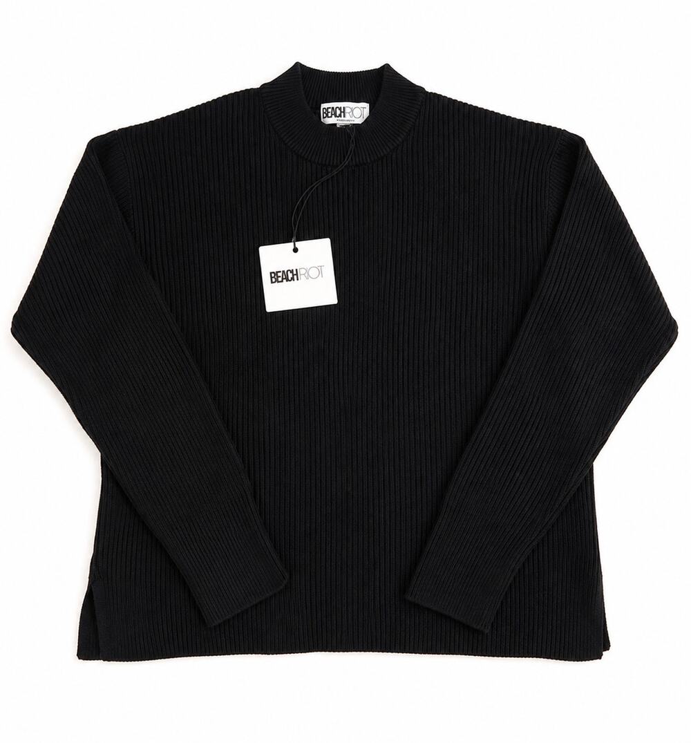 Beach Riot Black Ribbed Knit Mock Neck Sweater XS NWT Side Slit